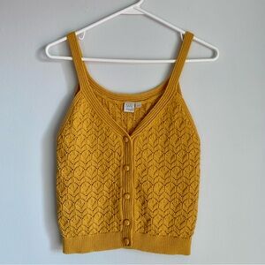 Twik Mustard Yellow Pointelle Knit Vest, Size Small